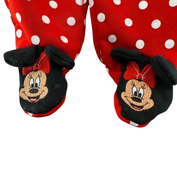 Disney Minnie Mouse 3-6M Outfit Red Polka Dot Snap Button Fleece Footed Pant NWT - Picture 6 of 9